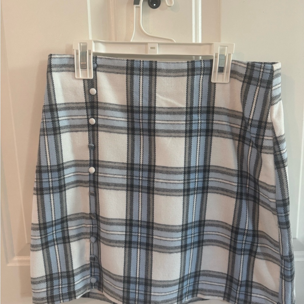 Blue Rain A-Line Plaid Skirt - Blue and White